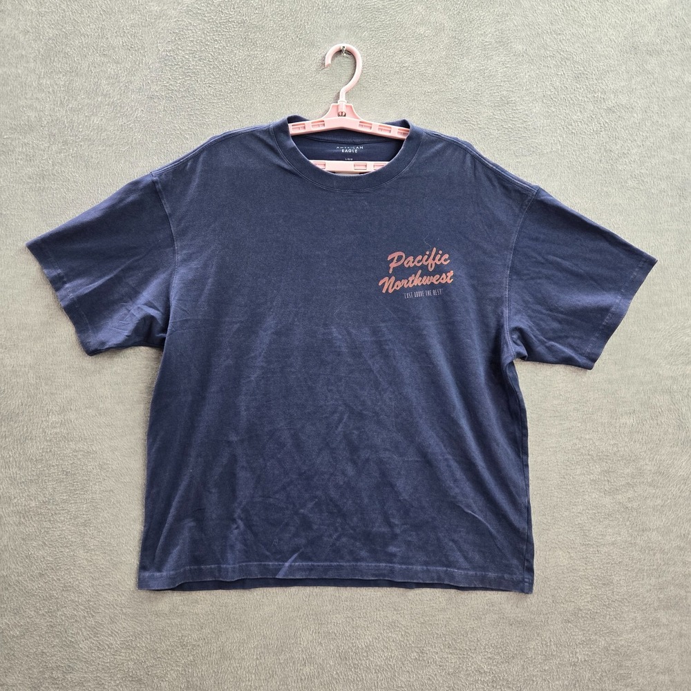 American Eagle Men Shirt L Blue Fish Graphic Tee Short Sleeve Logo Cotton